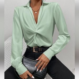 Shein Solid Twist Front Blouse | Mint Green | Size Medium | NEVER WORN!